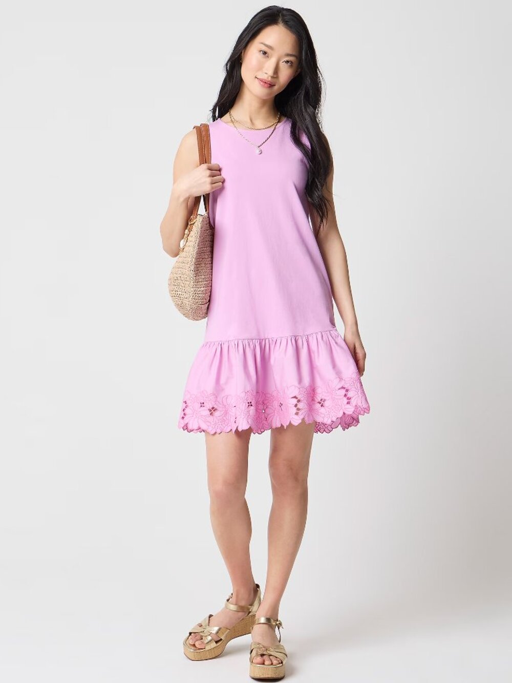 J. Crew Factory Mixed-media eyelet-hem mini shift dress XL Pink NWT